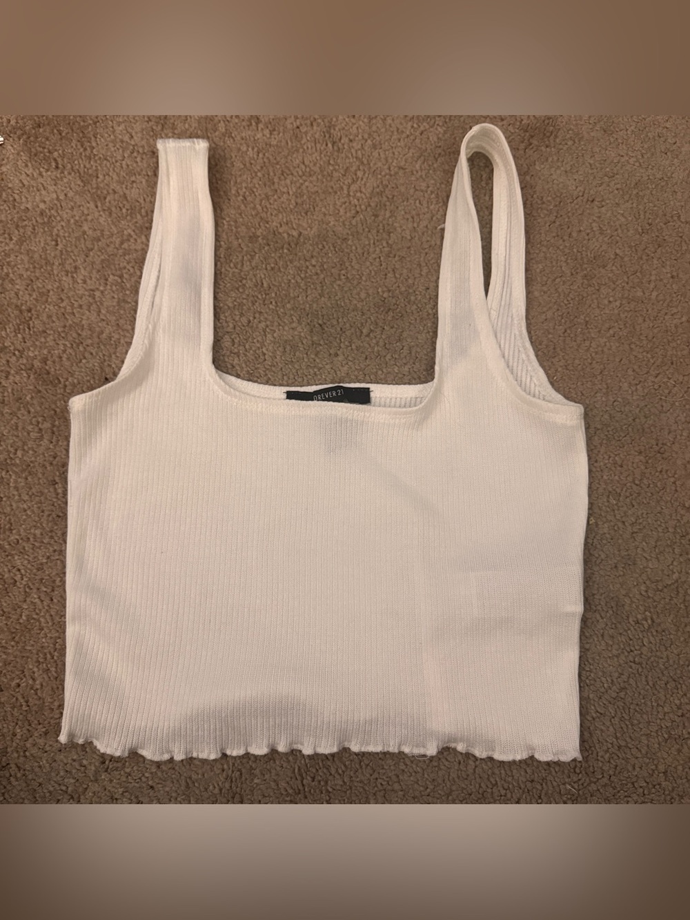 NWOT Forever 21 White Ribbed Lettuce Trim Crop Tank Top - Picture 11 of 11